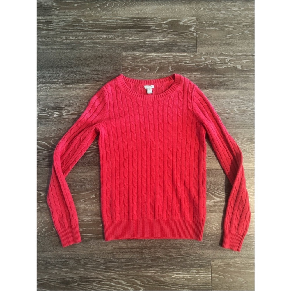 J. Crew Bright Red Cable Knit Sweater